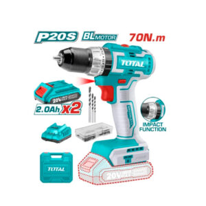 TALADRO 20V (1/2") + 2 BATERÍAS 2,0AH CON PERCUTOR S/ESCOBILLAS (TOTAL)