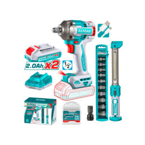 Combo Llave Impacto 13 mm 1/2" 20V 400nm + Lámpara LED 300lm + 2 Batería 2Ah y Cargador + Accesorios Bl