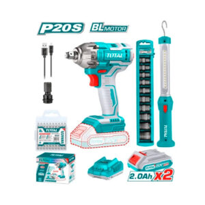 LLAVE IMPACTO 20V (1/2") +1 LAMPARA + 1 ADAP Y 10 PTAS + DADOS X 10 + 2 BATERIAS Y 1 CARGADOR (TOTAL)