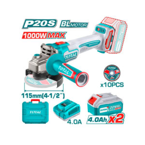 PULIDORA INALAMBRICA 4 1/2 INDUSTRIAL 20V 1000W INCLUYE 10 DISCOS PARA CORTE DE METAL 2 BATERIAS 4.0 AH Y CARGADOR , MOTOR SIN ESCOBILLAS INDUSTRIAL SUPER TOTAL